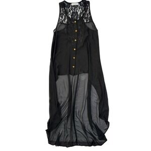 Toska High Low Tunic M Black Gold Lace Sheer Cocktail Racerback Ethereal Glam